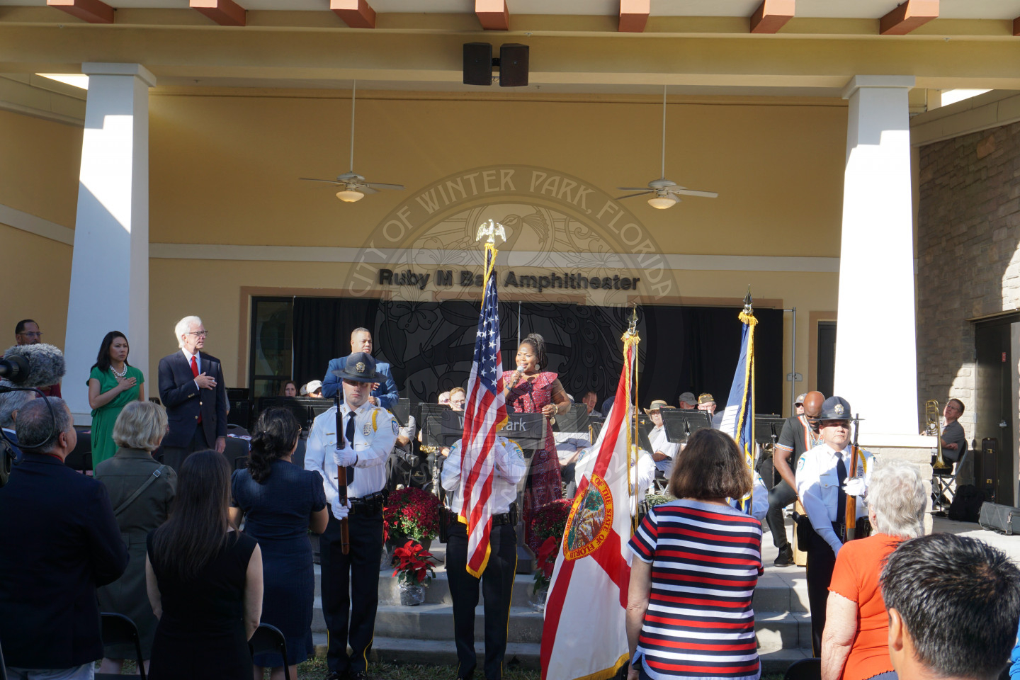 Color Guard presenting colors in front of audience