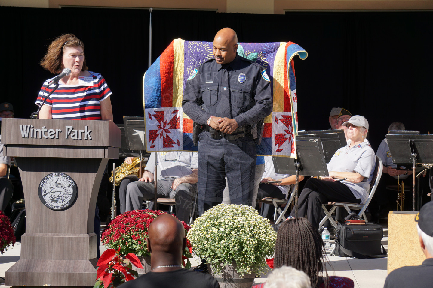 Winter Park Police veteran accepting his quilt of valor