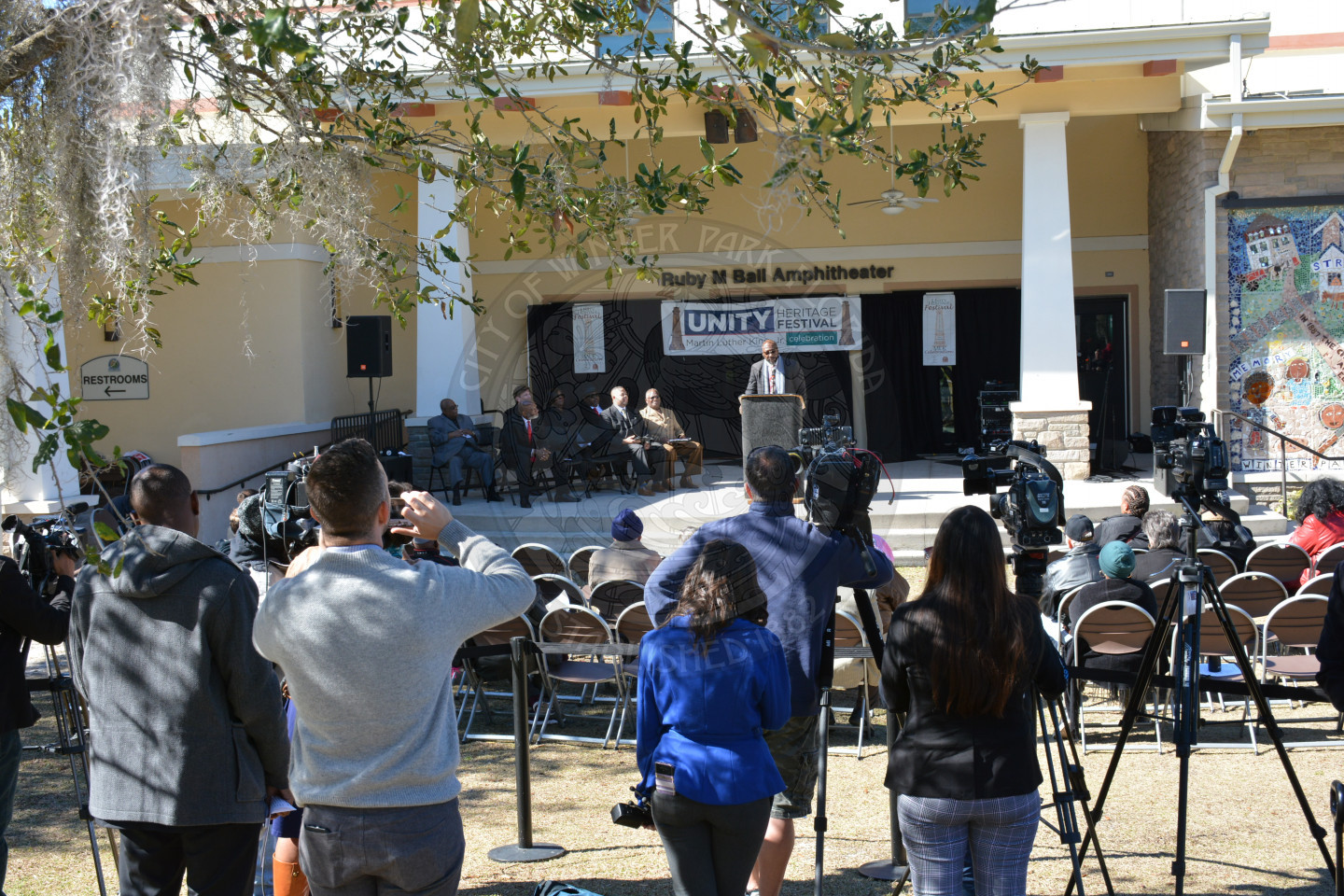 view of the stage from the park