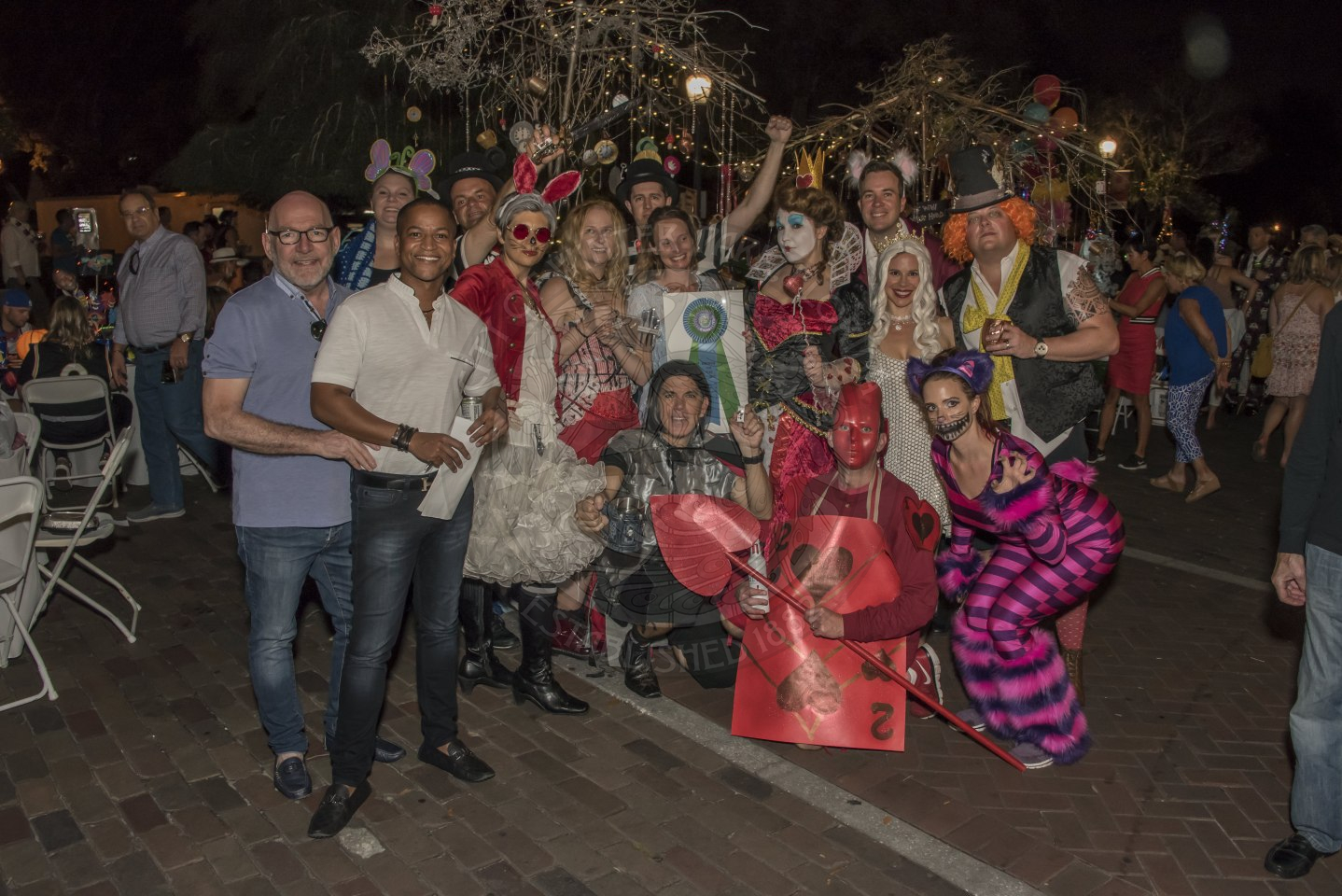 Group of people dressed in Tim Burton themed clothing.