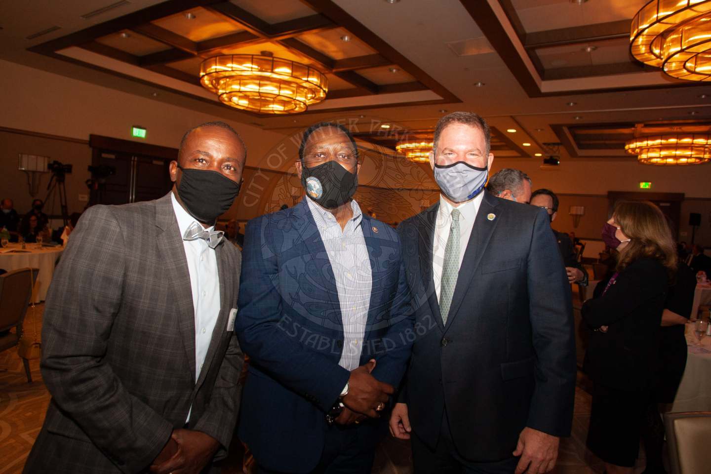 Mayor Cole, Mayor Demings and Mayor Leary standing together with masks on