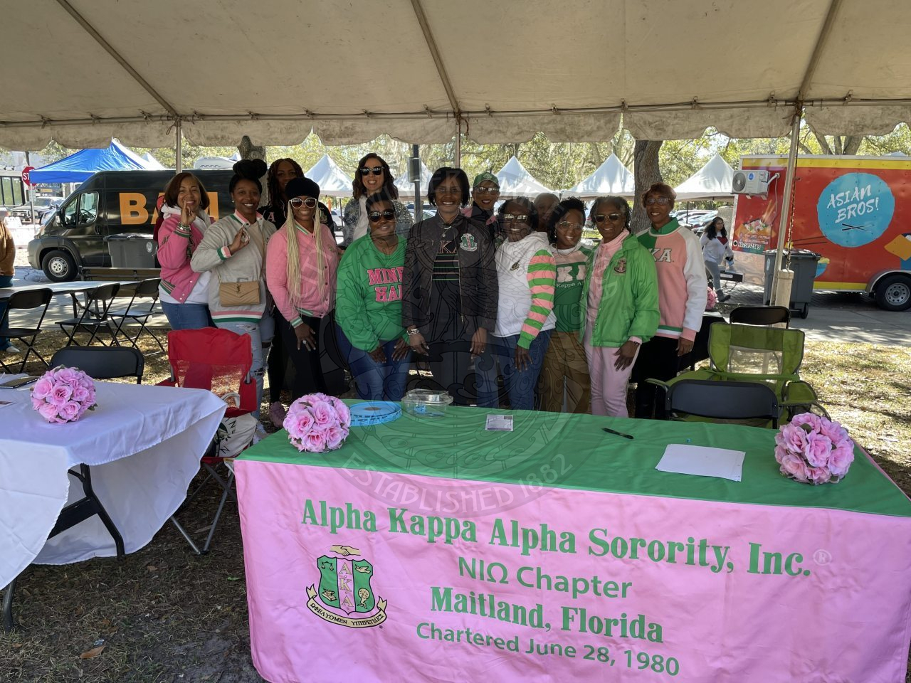 Group photo of Alpha Kappa Alpha Sorority smiling at the camera