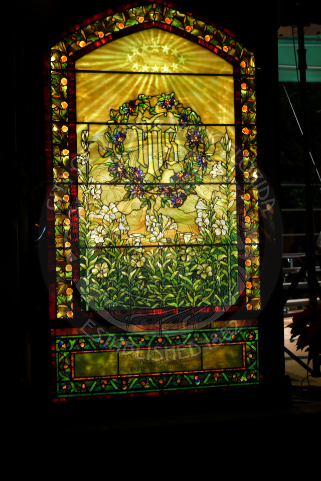 Tiffany stained glass window at Christmas in the Park