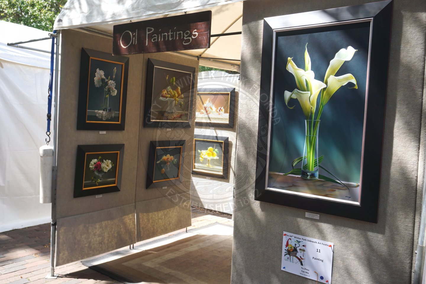 Tent with oil paintings of flowers