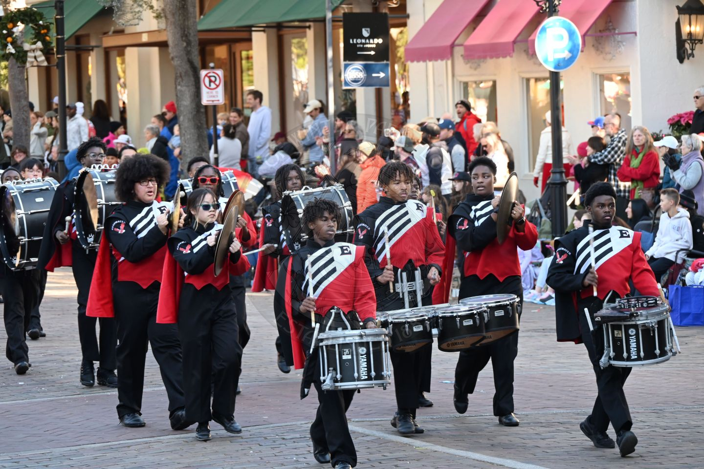 Edgewater high school drum line marching on park avenue.