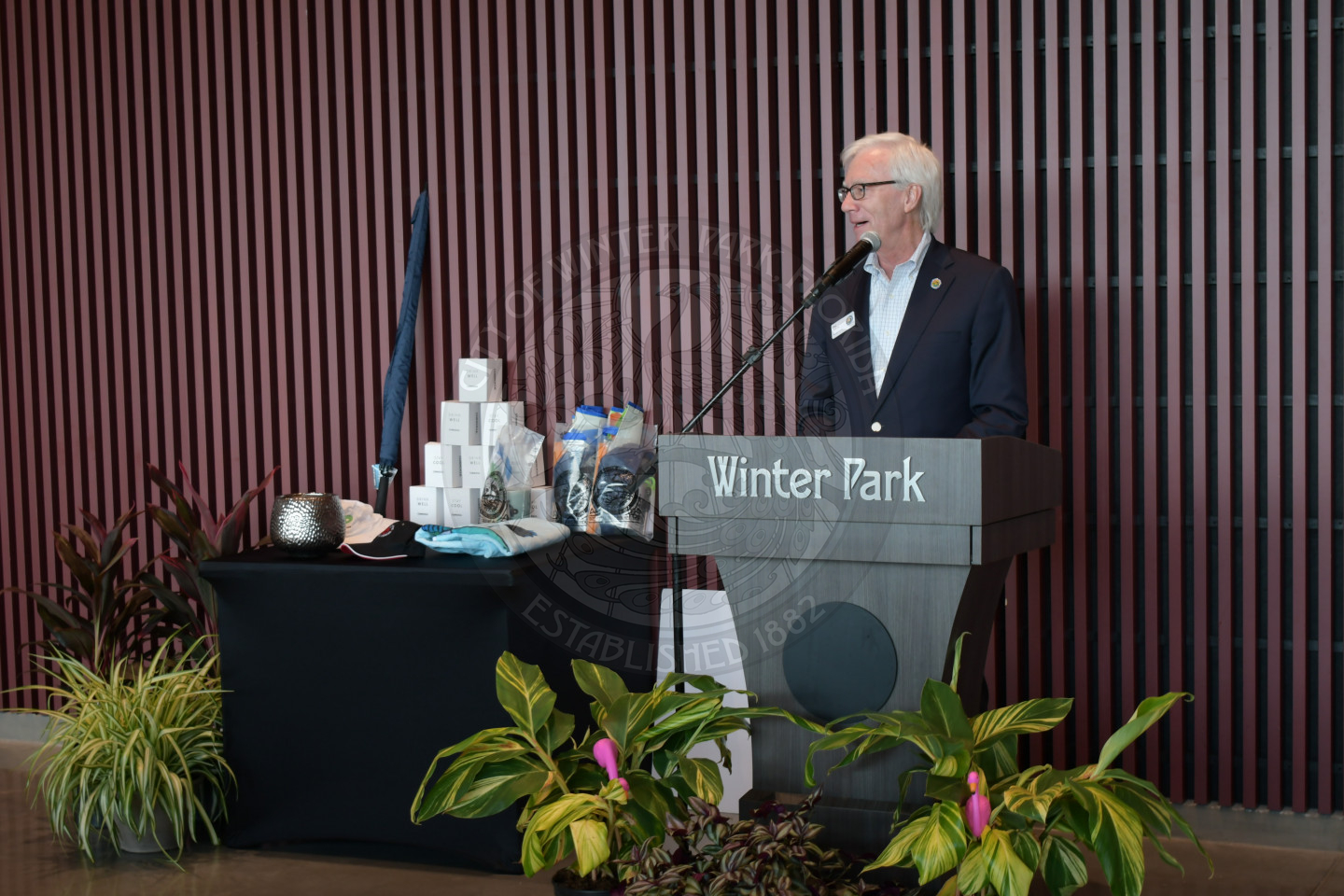 Mayor Phil Anderson talking behind podium