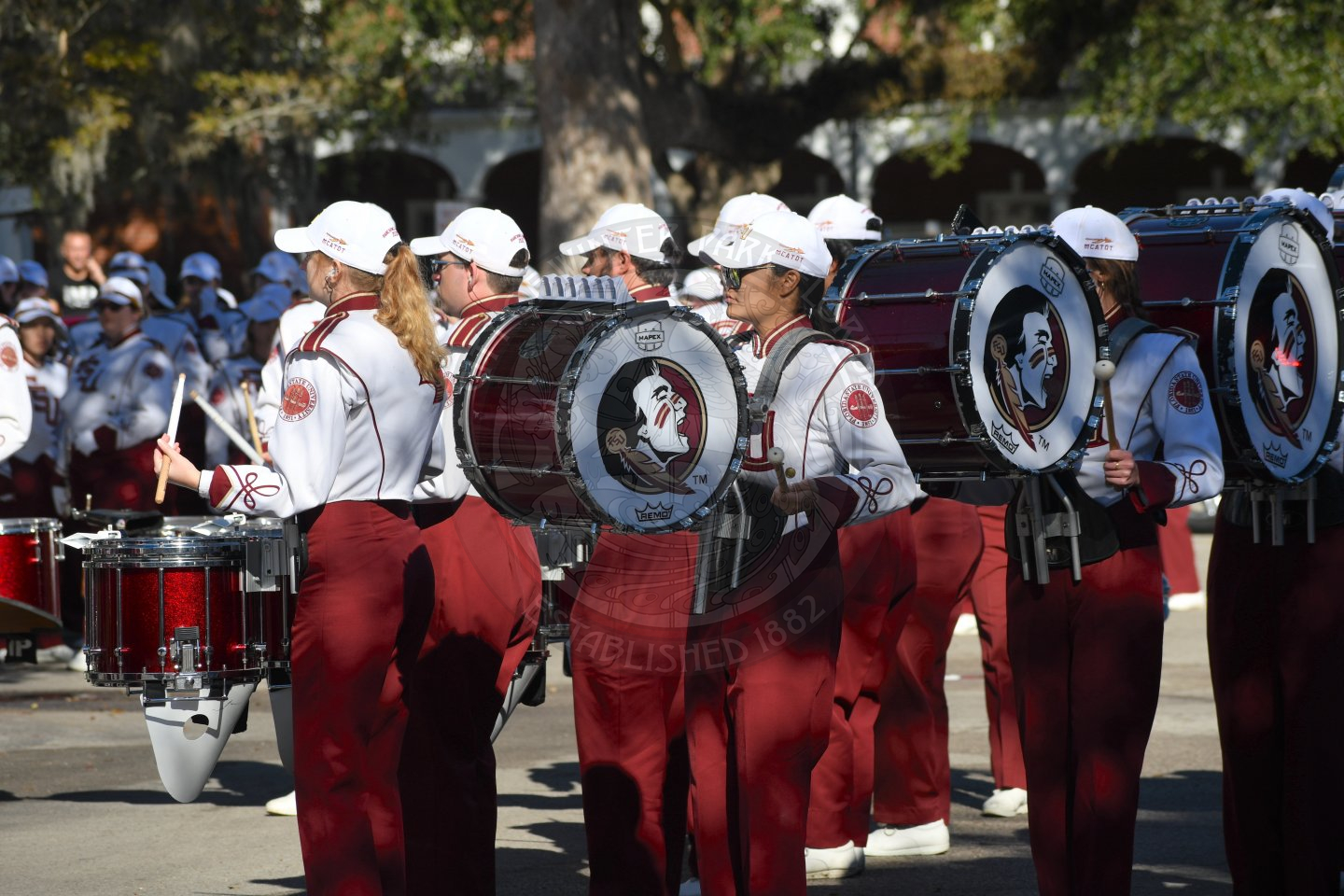 Florida State University Drumline practicing before Parade of Bands