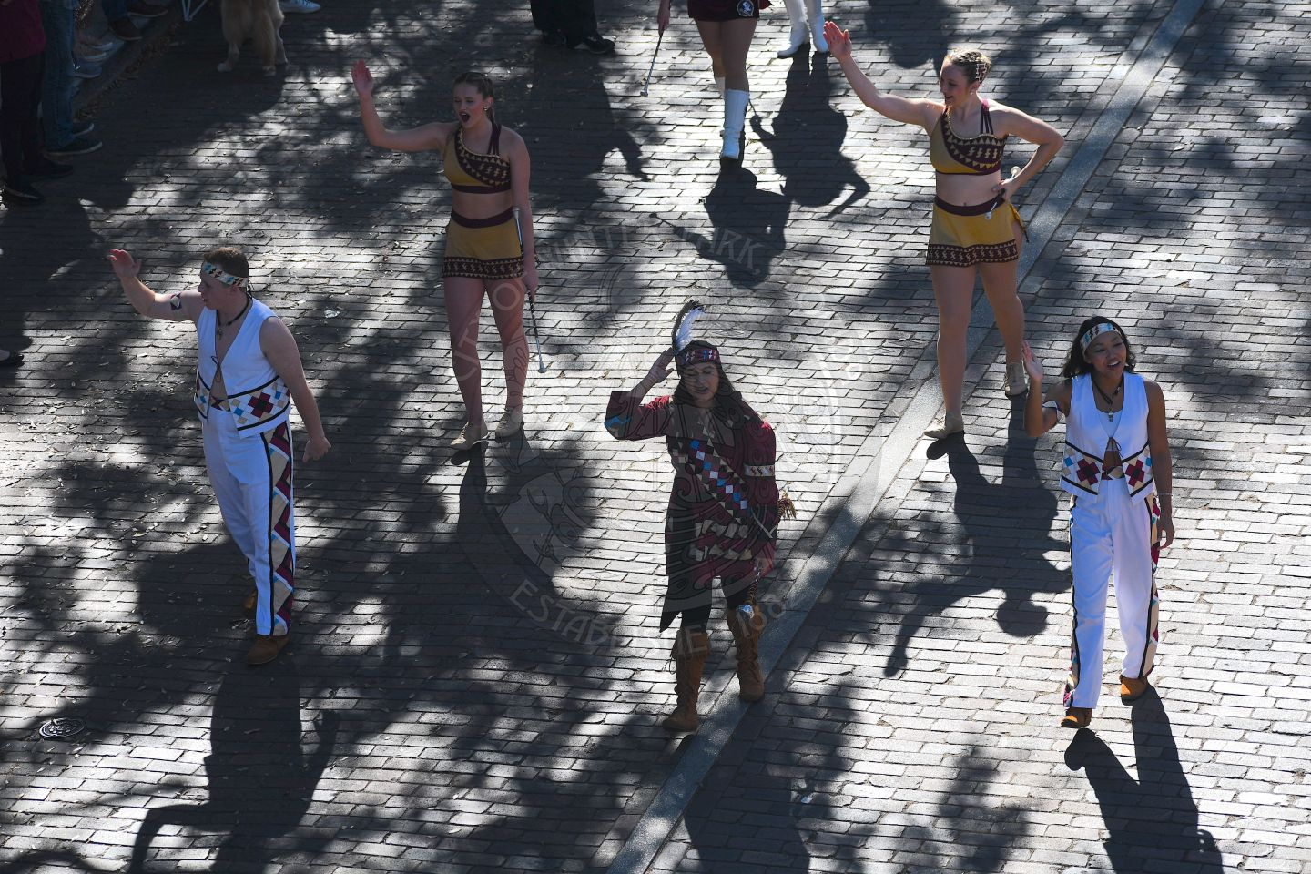 FSU drum majors marching in front of the band down Park Avenue