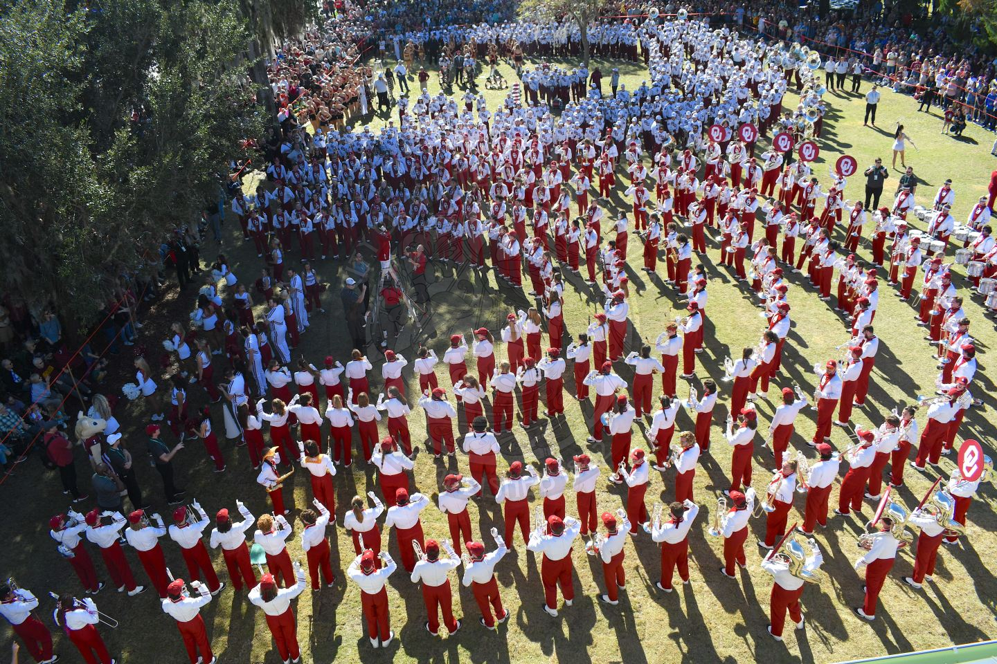 Aerial view of FSU and OU battling each other