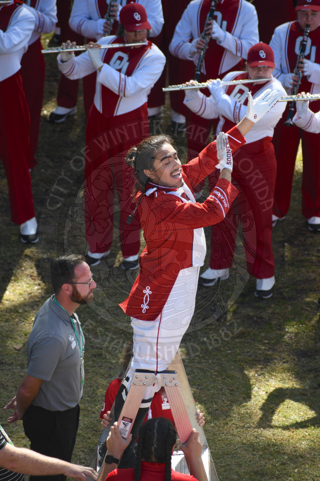 OU drum major directing the band