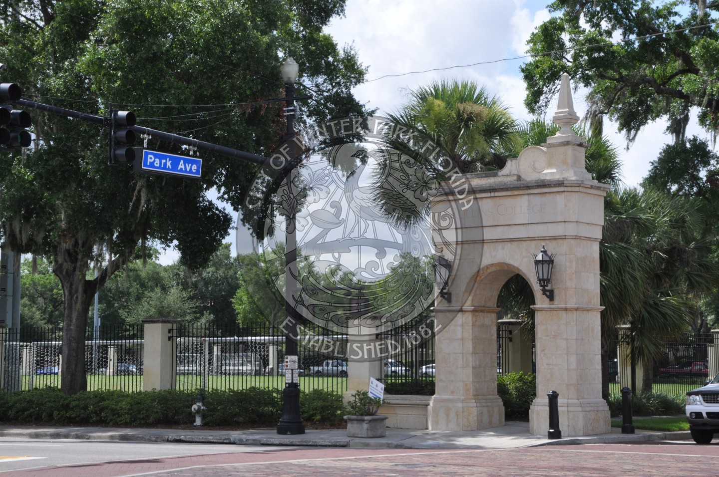 View of Rollins College gateway at Park Avenue and Fairbanks Avenue