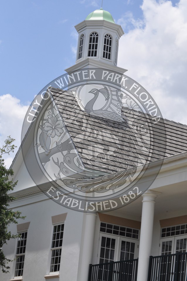 Exterior photo of the Winter Park Welcome Center and its copula