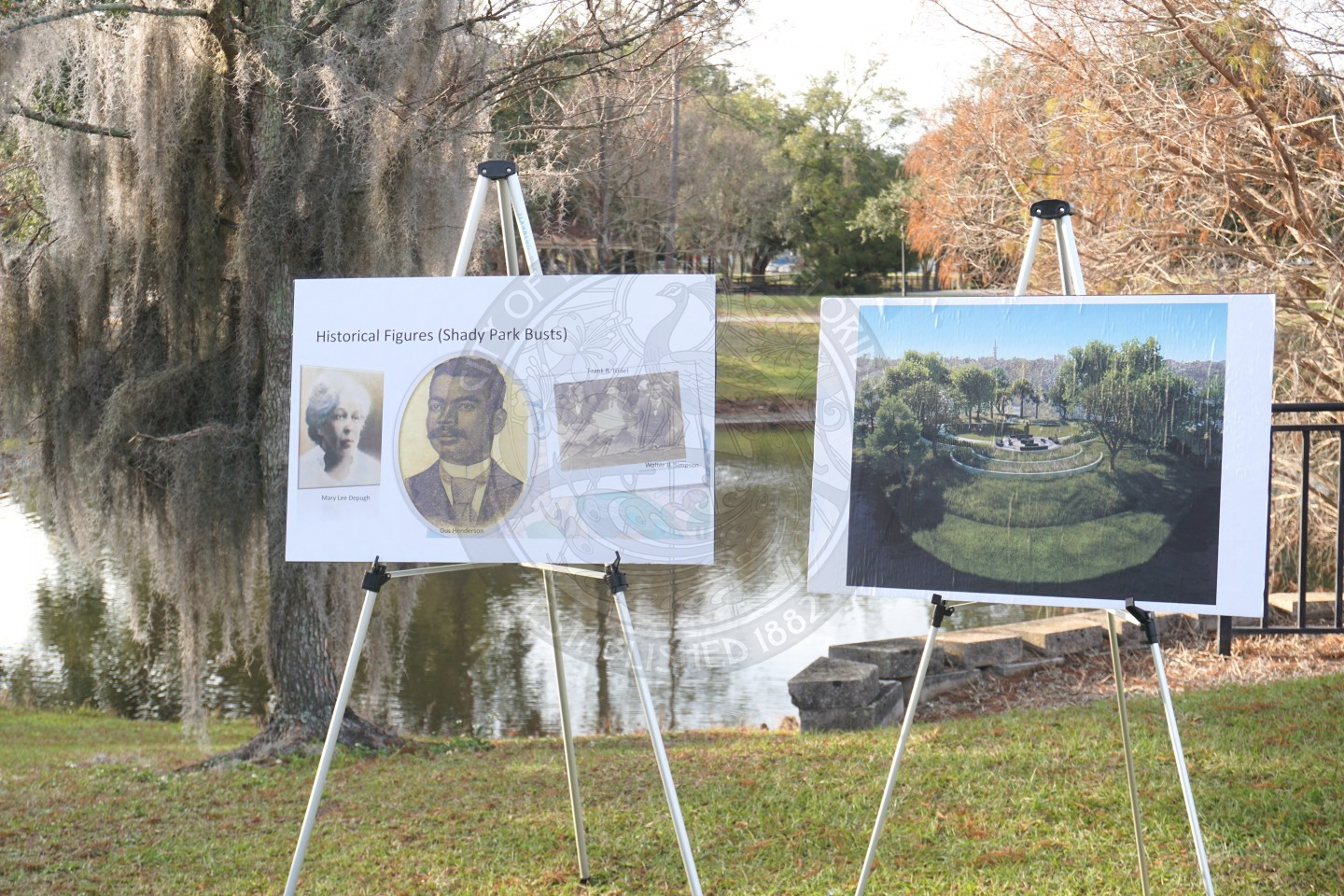 posters with information about the statue that will be built at the corner of MLK, Jr. Park