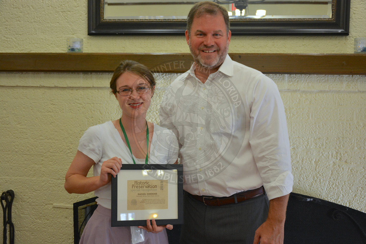 Mayor Steve Leary poses with award recipient, female
