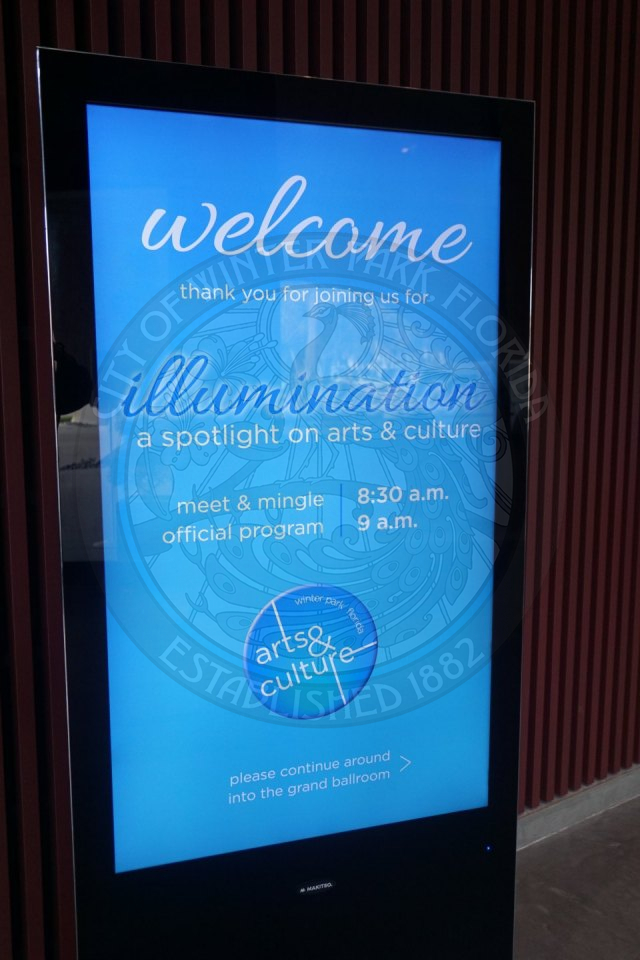 A screen that has a welcome graphic to Illumination a spotlight on arts &amp; culture.