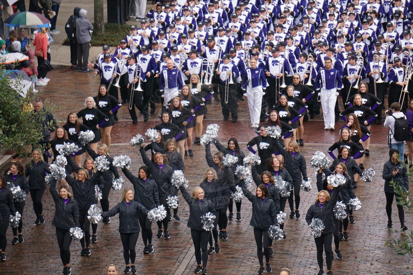 Kansas State dancers marching along Park Avenue.