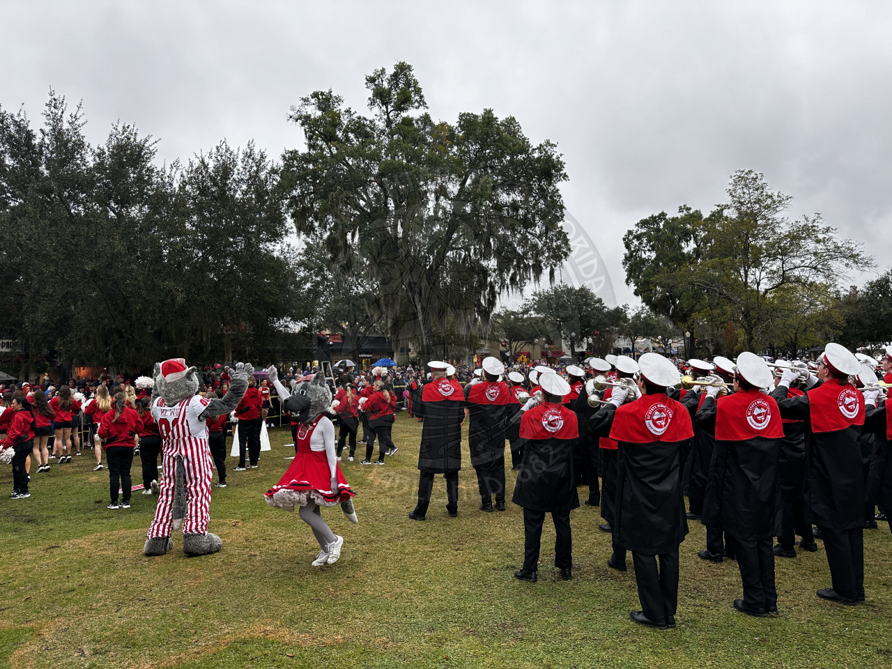 North Carolina State playing instruments with Mr. and Mrs. Wolf dancing to the music