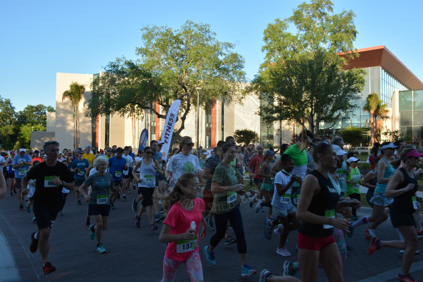 The race begins - runners starting to run - photo across the start line