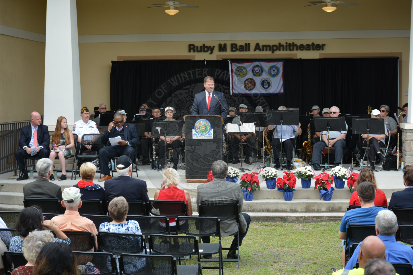 Mayor Leary on stage for the 9th annual veterans day celebration