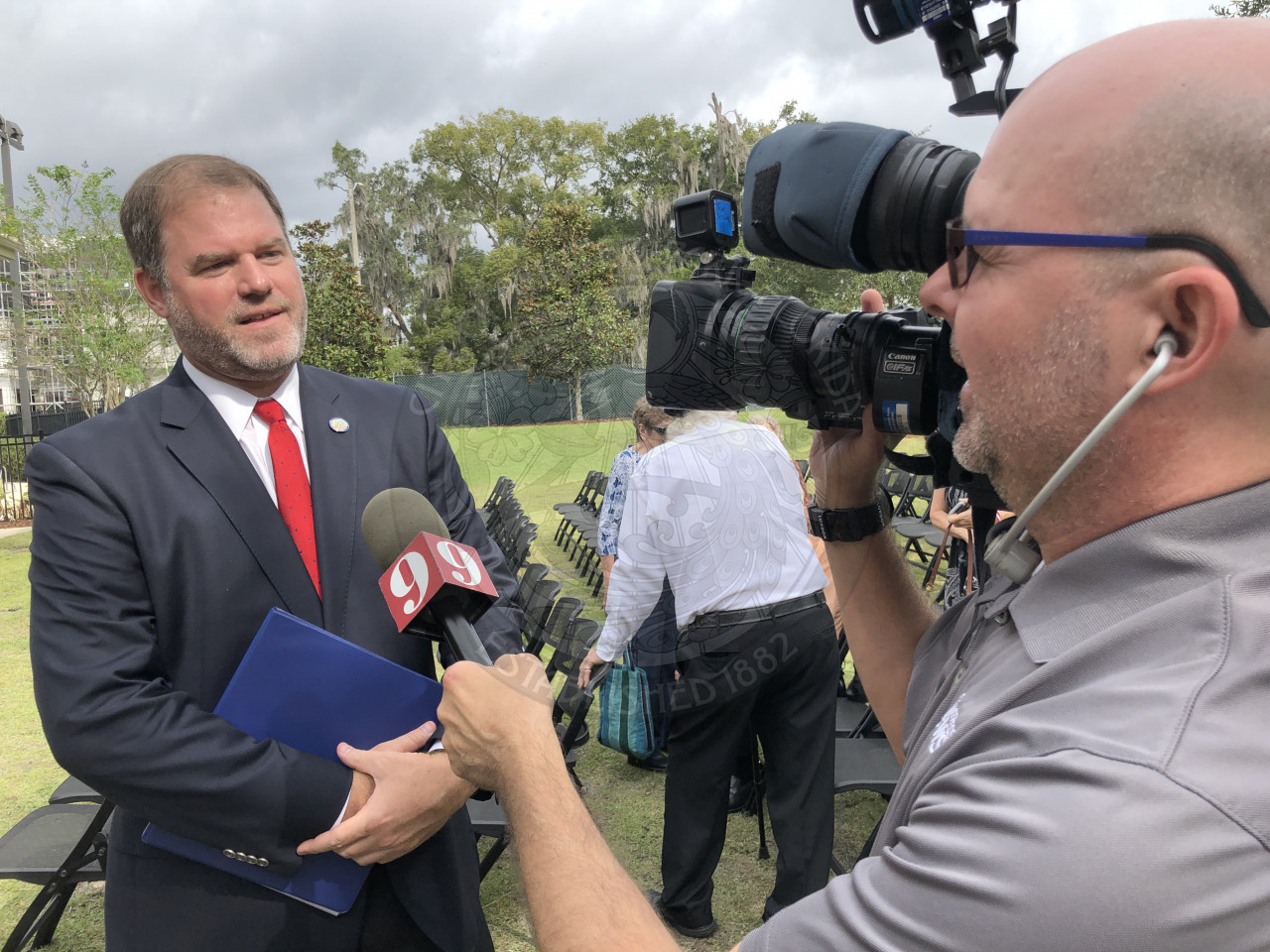 Mayor Leary being interviewed by channel 9
