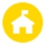 White school building icon on yellow background