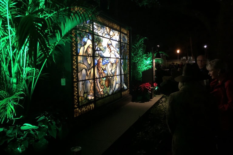 Tiffany window aglow in Central PArk for Christmas in the Park event