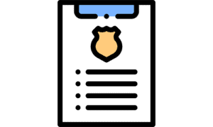 Icon of a clipboard with a police badge