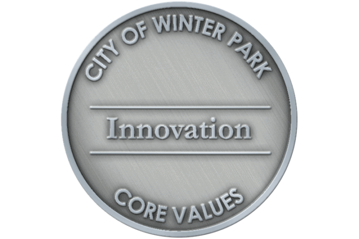 A coin representing the core value of Innovation