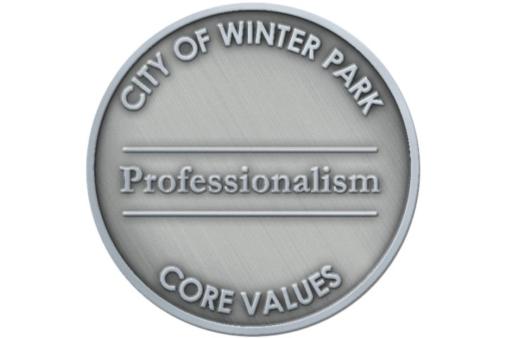 A coin representing the core value of Professionalism