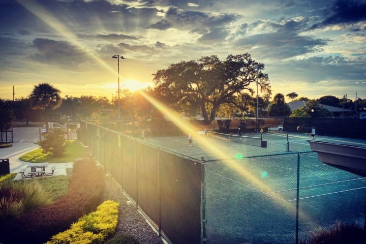 Sunrising over tennis courts