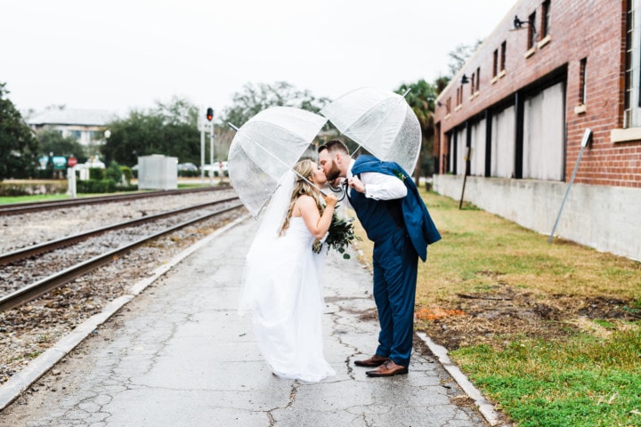 Farmers’ Market outside railroad wedding photo
