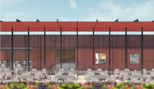 rendering of reception set-up on the Rooftop Terrace