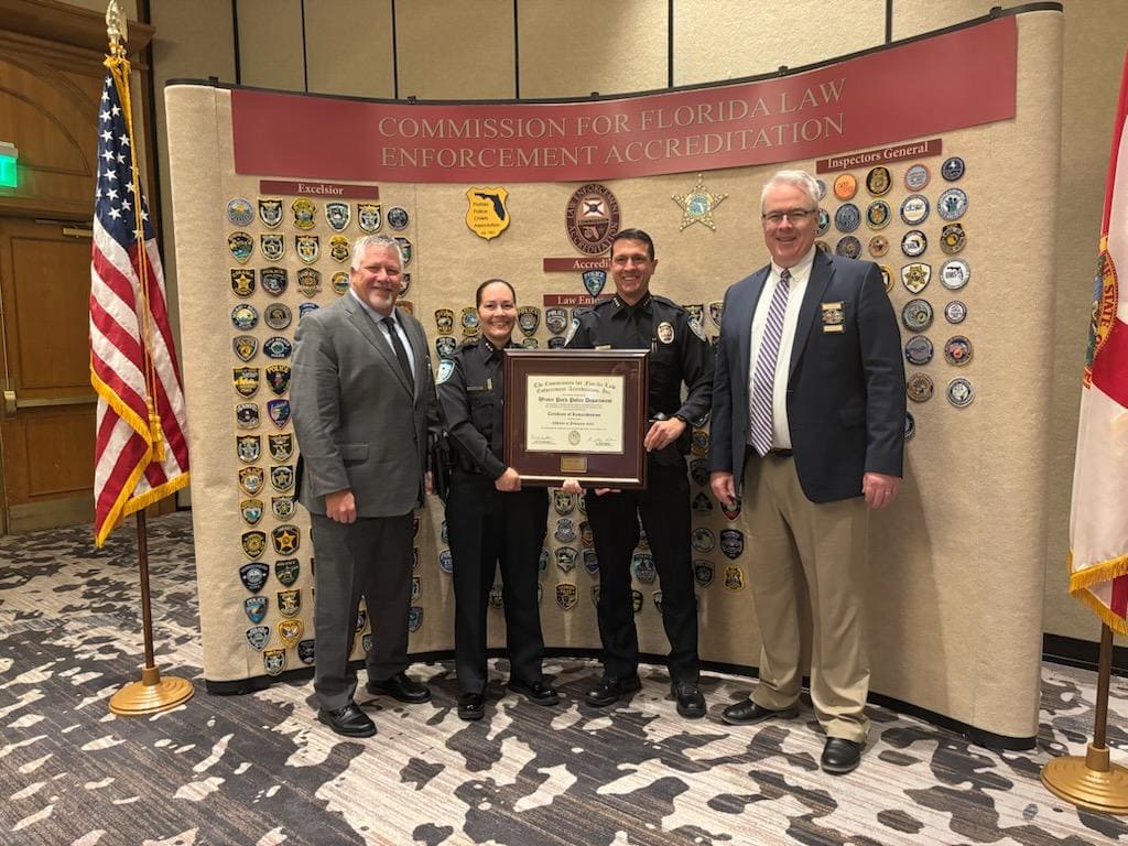 Chief Tim Volkerson and Deputy Chief Lisa Suepat accepted the re-accreditation certificate on behalf of the agency members. 