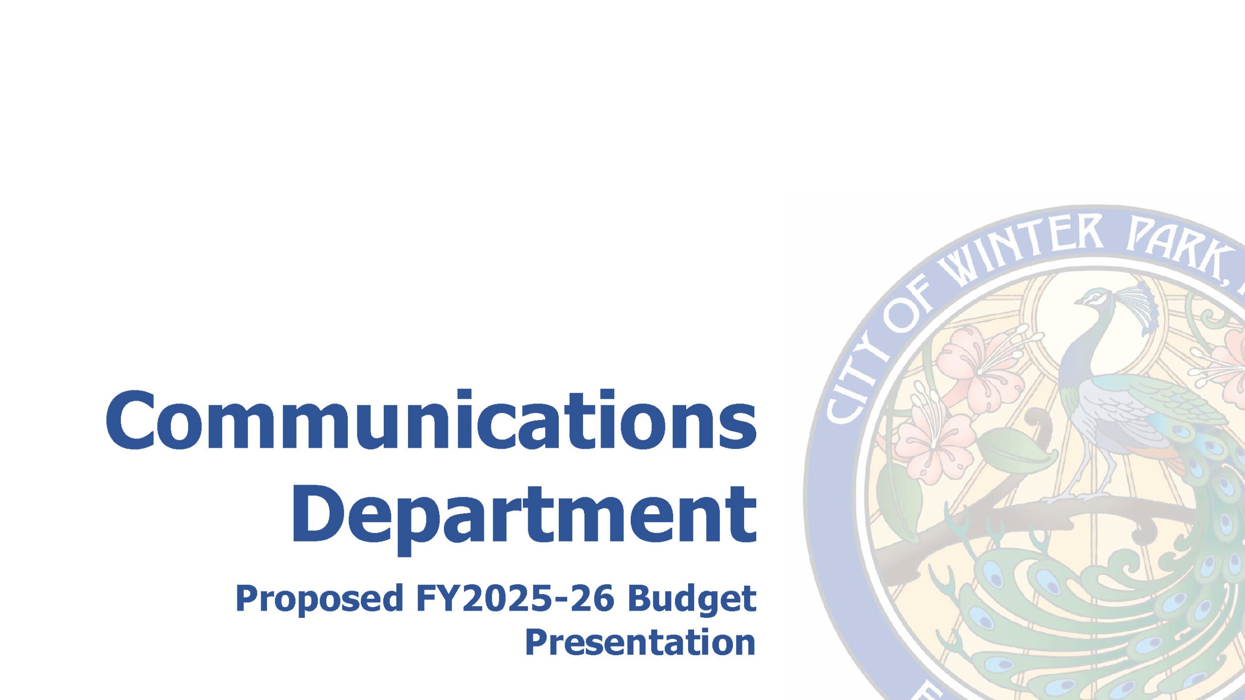 Communications Budget Presentation title page